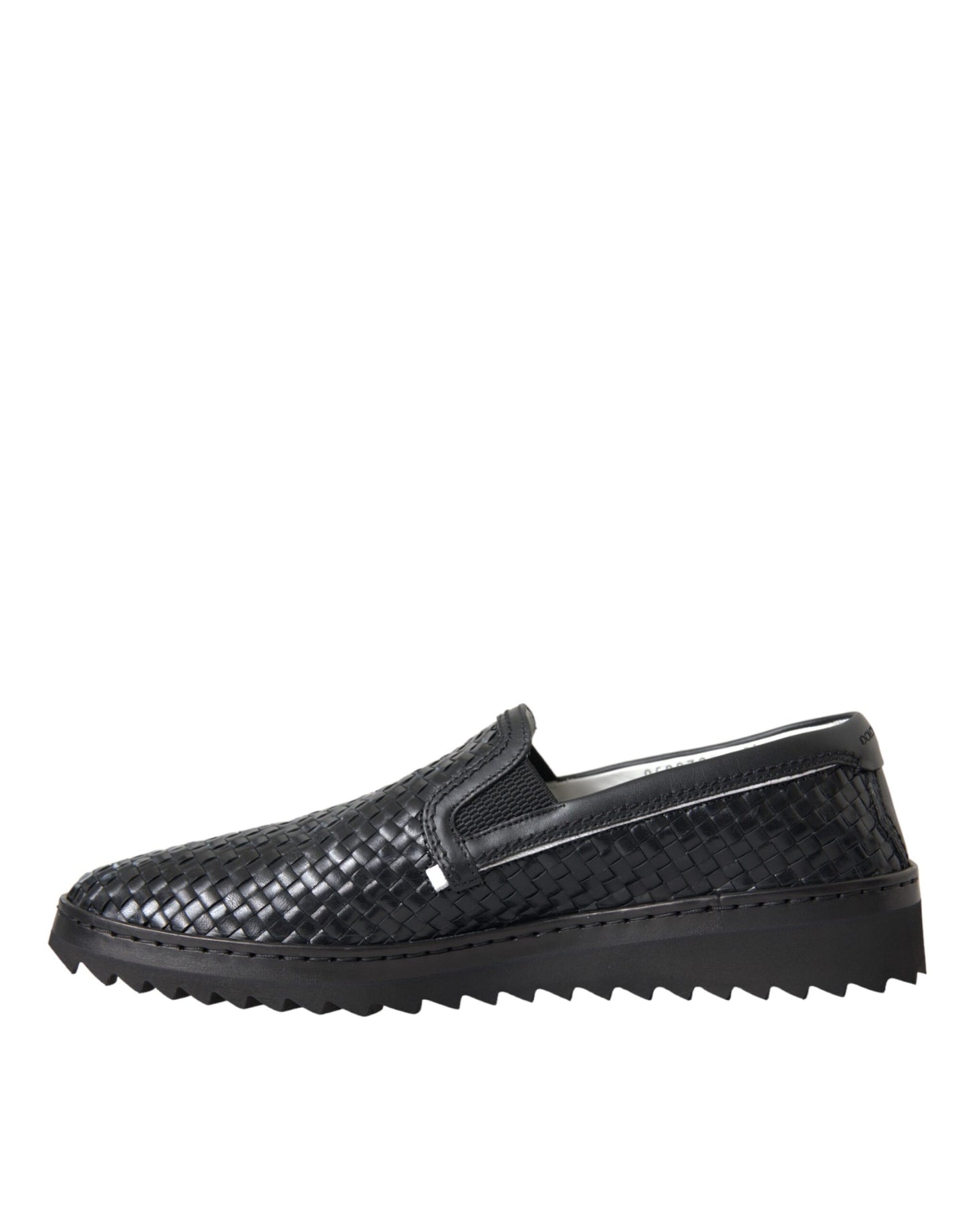 Zwarte geweven buffelleer heren loafers schoenen