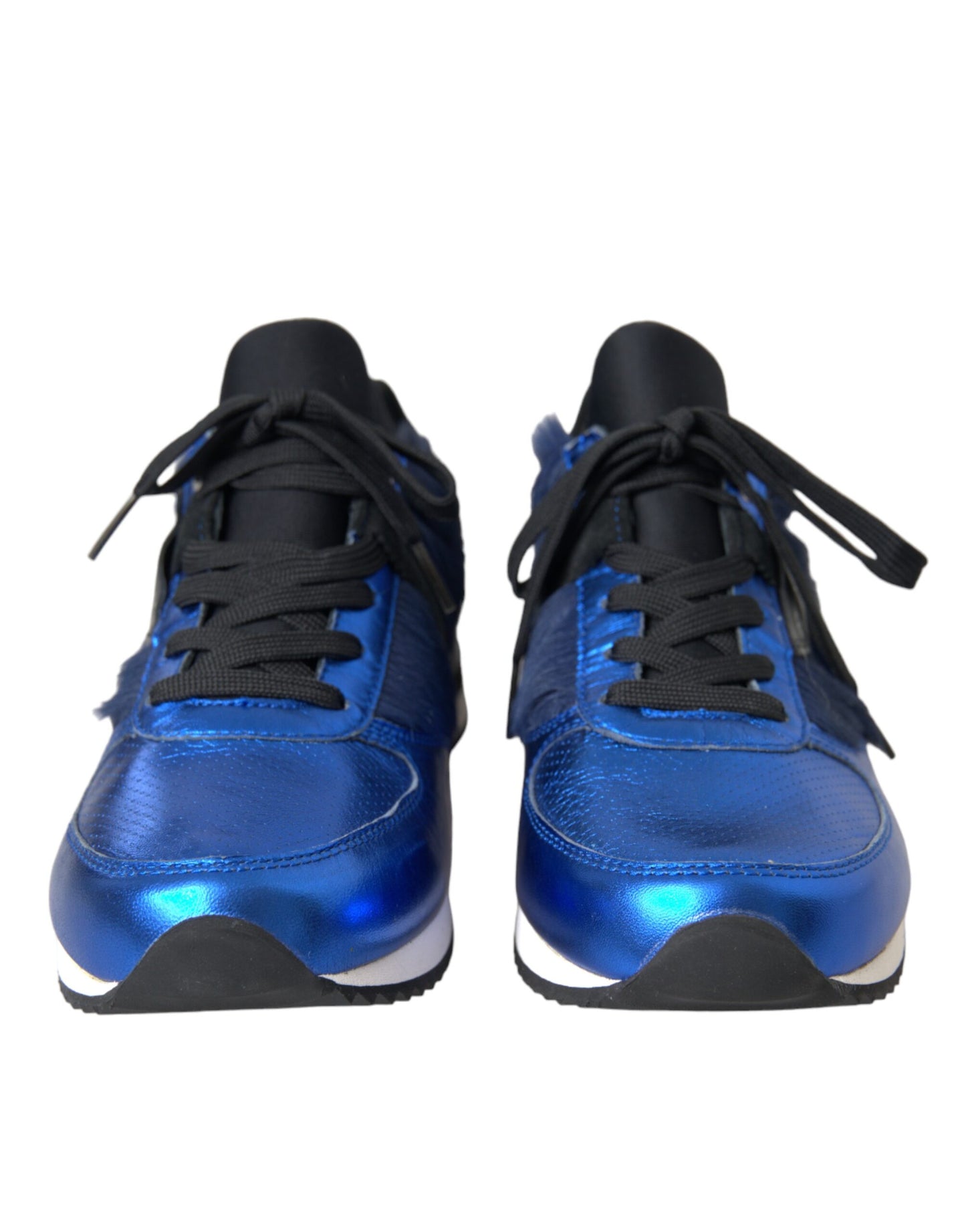 Blue Black Calf Hair Leather Sneakers Shoes