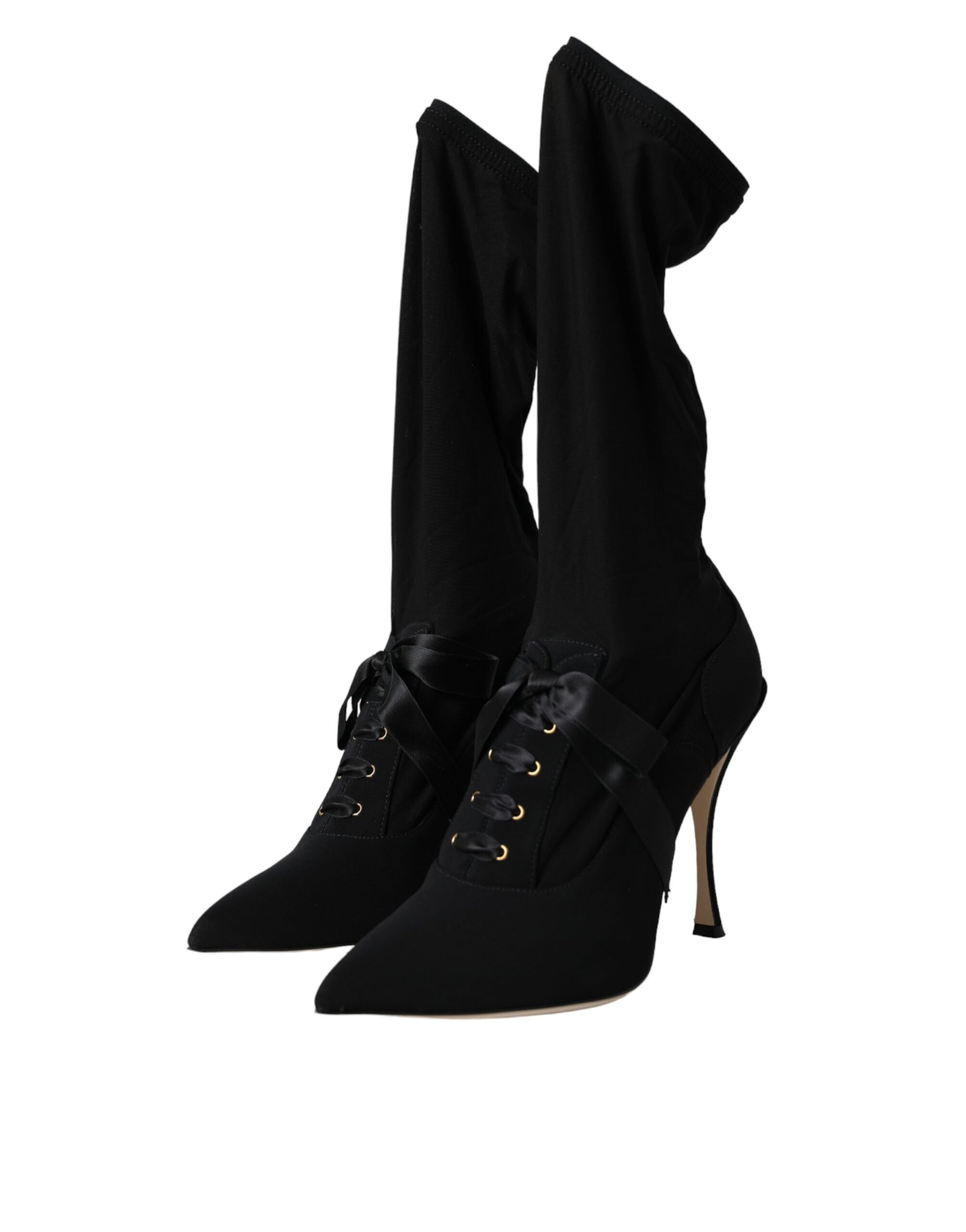 Zwarte Stiletto Hakken Mid Calf Laarzen Schoenen