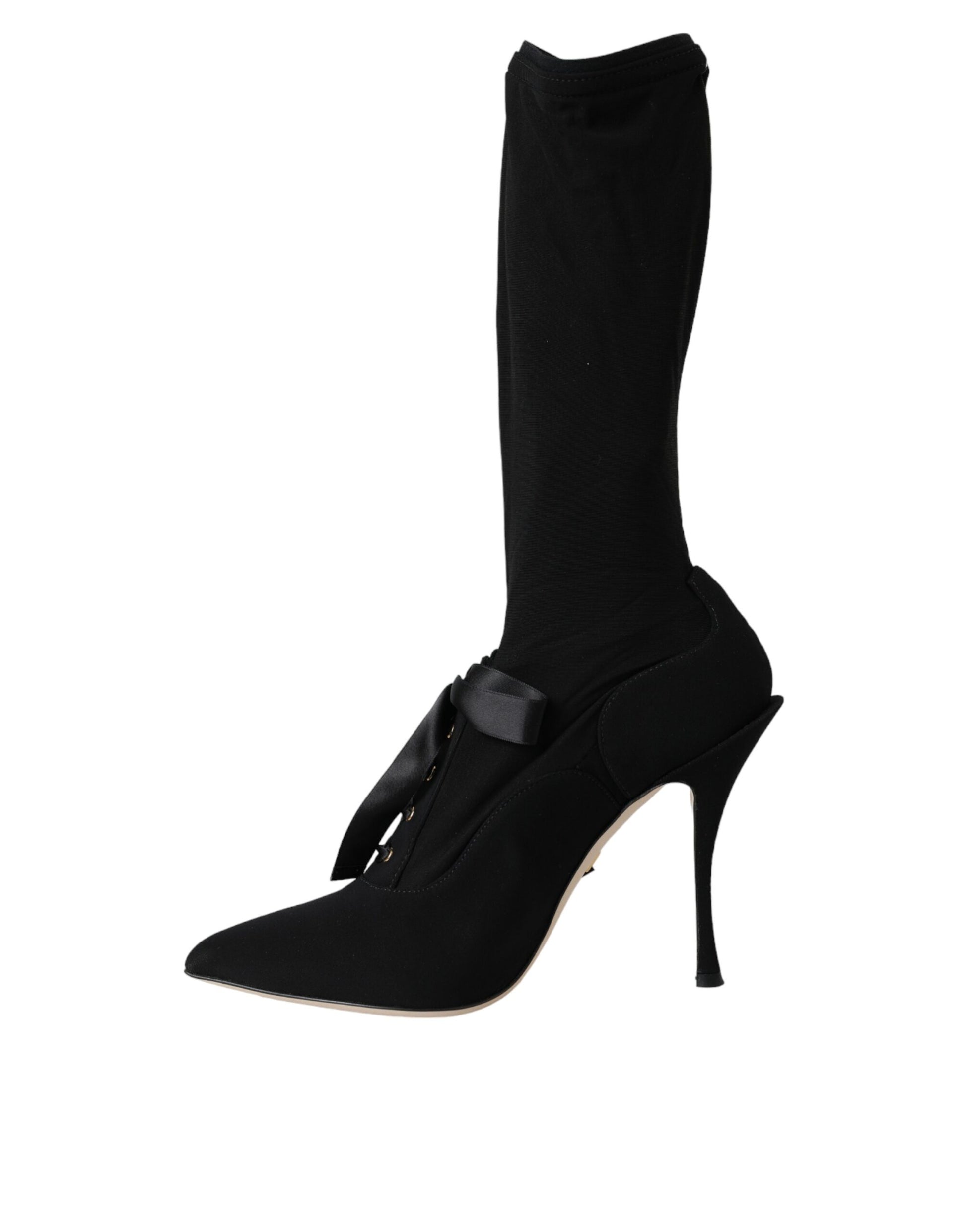 Zwarte Stiletto Hakken Mid Calf Laarzen Schoenen