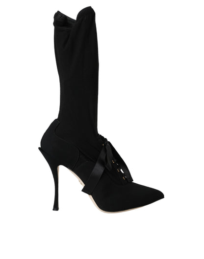 Zwarte Stiletto Hakken Mid Calf Laarzen Schoenen