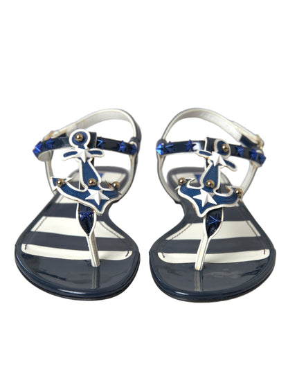 Blauwe strepen leren sandalen met studs