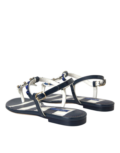 Blauwe strepen leren sandalen met studs