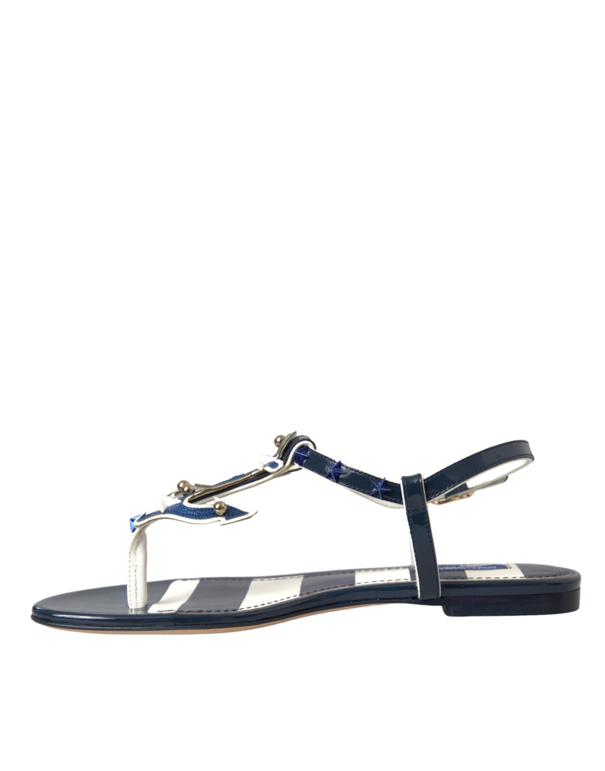 Blauwe strepen leren sandalen met studs