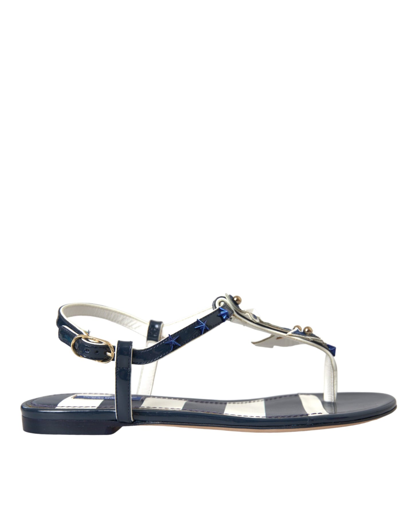 Blauwe strepen leren sandalen met studs