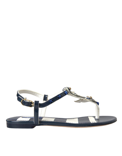 Blauwe strepen leren sandalen met studs