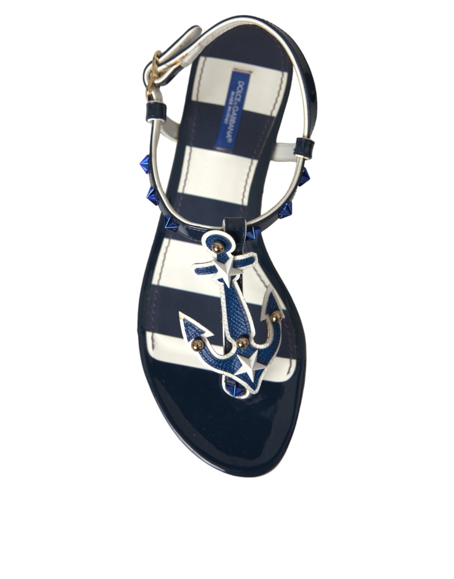 Blauwe strepen leren sandalen met studs