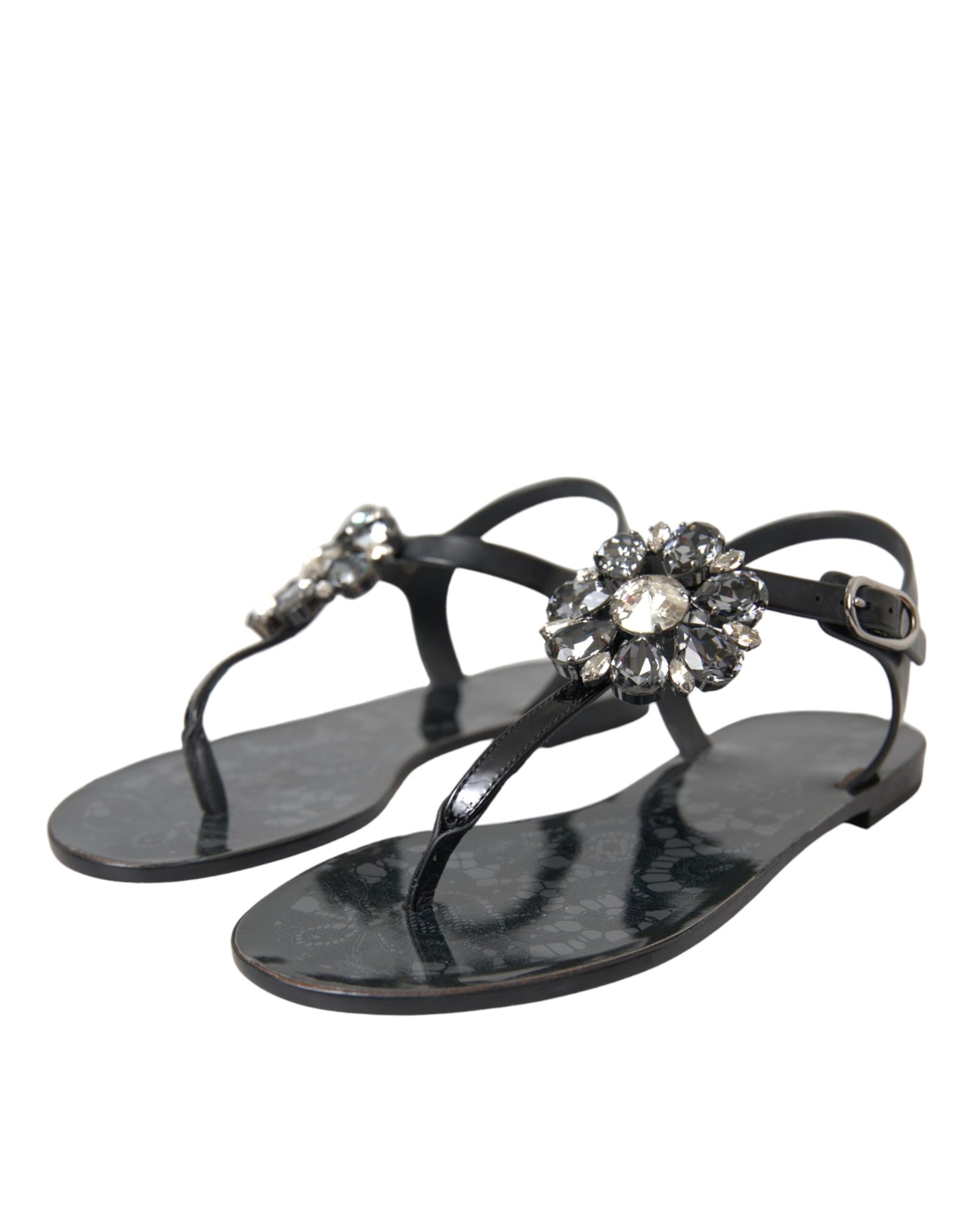 Zwarte Kristal Flats Sandalen Flip Flops Schoenen