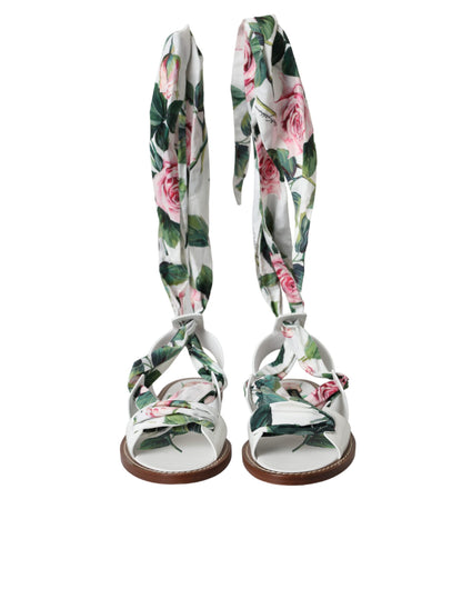 Meerkleurige enkelband sandalen met bloemenprint