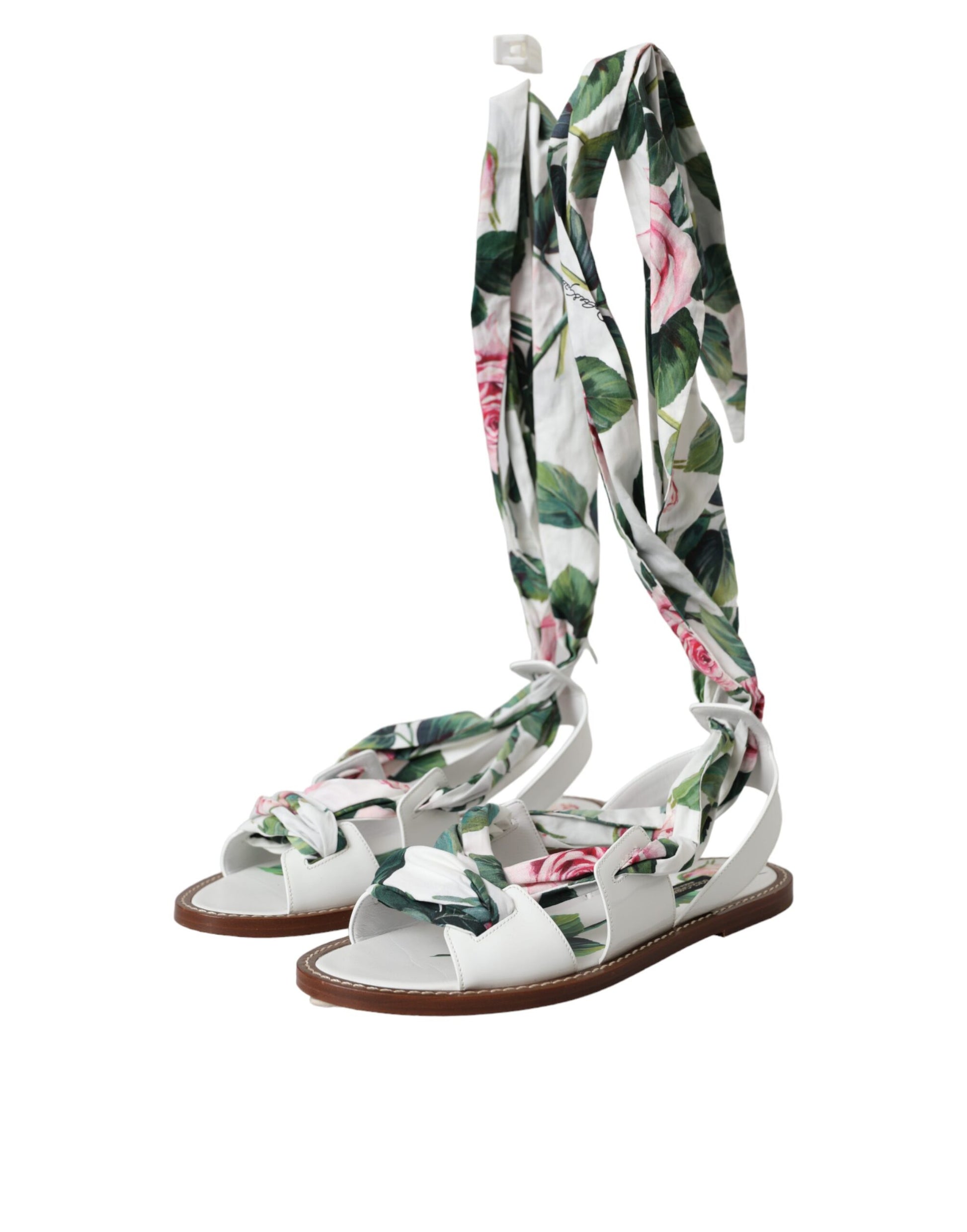 Meerkleurige enkelband sandalen met bloemenprint