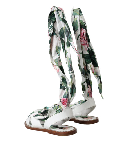 Meerkleurige enkelband sandalen met bloemenprint