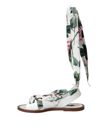 Meerkleurige enkelband sandalen met bloemenprint