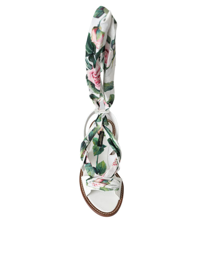 Meerkleurige enkelband sandalen met bloemenprint