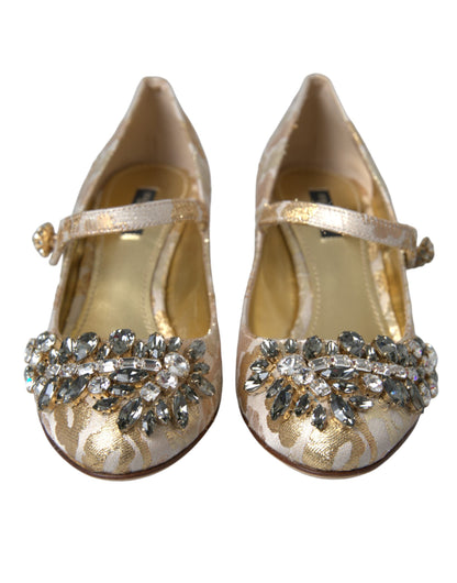 Gouden Jacquard Crystal Mary Janes Pumps Schoenen