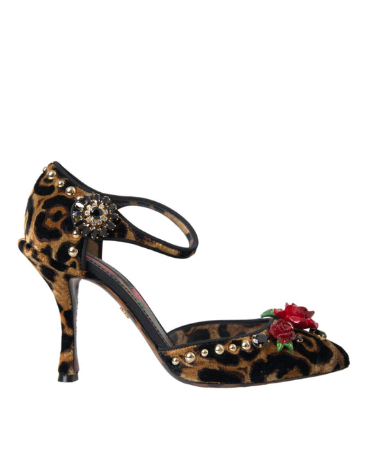 Bruine luipaard bloemen kristal Mary Janes pumps schoenen