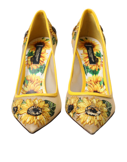 Gele zonnebloem mesh hakken pumps schoenen