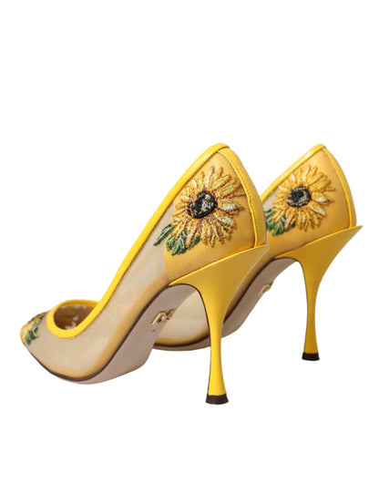 Gele zonnebloem mesh hakken pumps schoenen