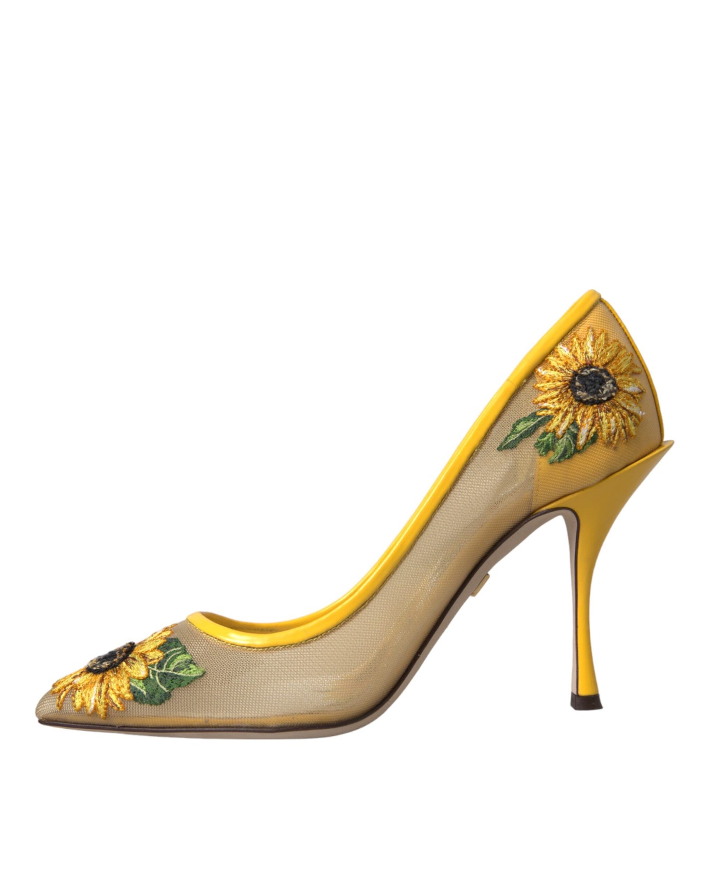 Gele zonnebloem mesh hakken pumps schoenen