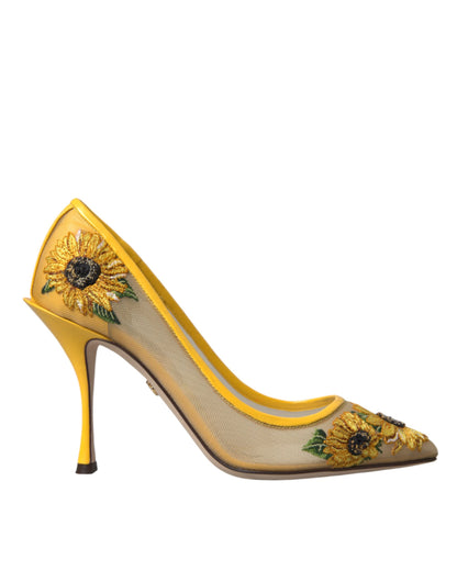 Gele zonnebloem mesh hakken pumps schoenen