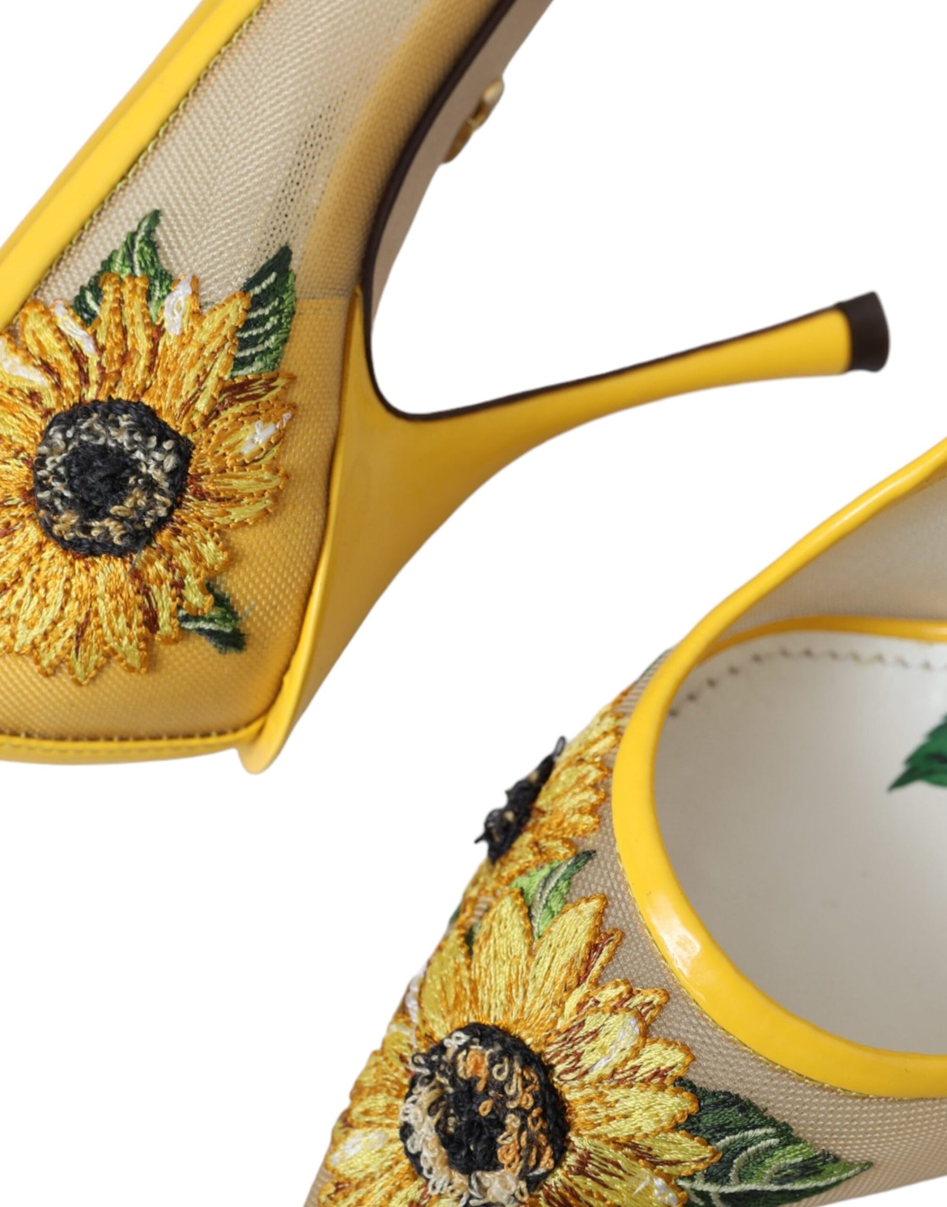 Gele zonnebloem mesh hakken pumps schoenen