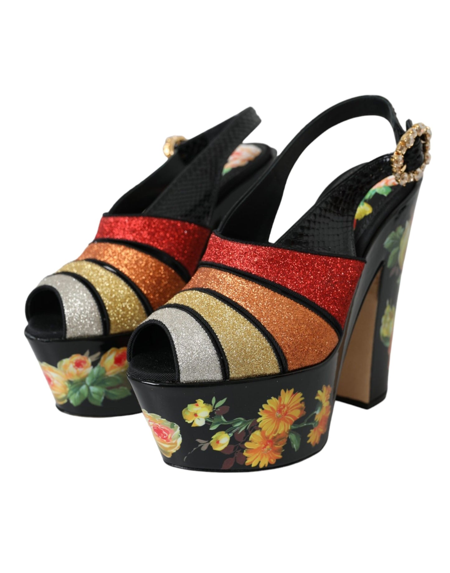 Veelkleurige bloemen kristal platform sandalen schoenen