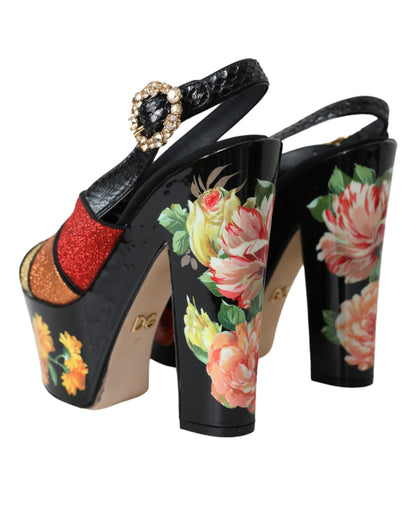 Veelkleurige bloemen kristal platform sandalen schoenen