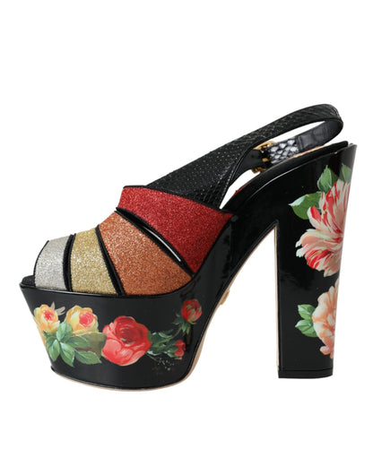 Veelkleurige bloemen kristal platform sandalen schoenen