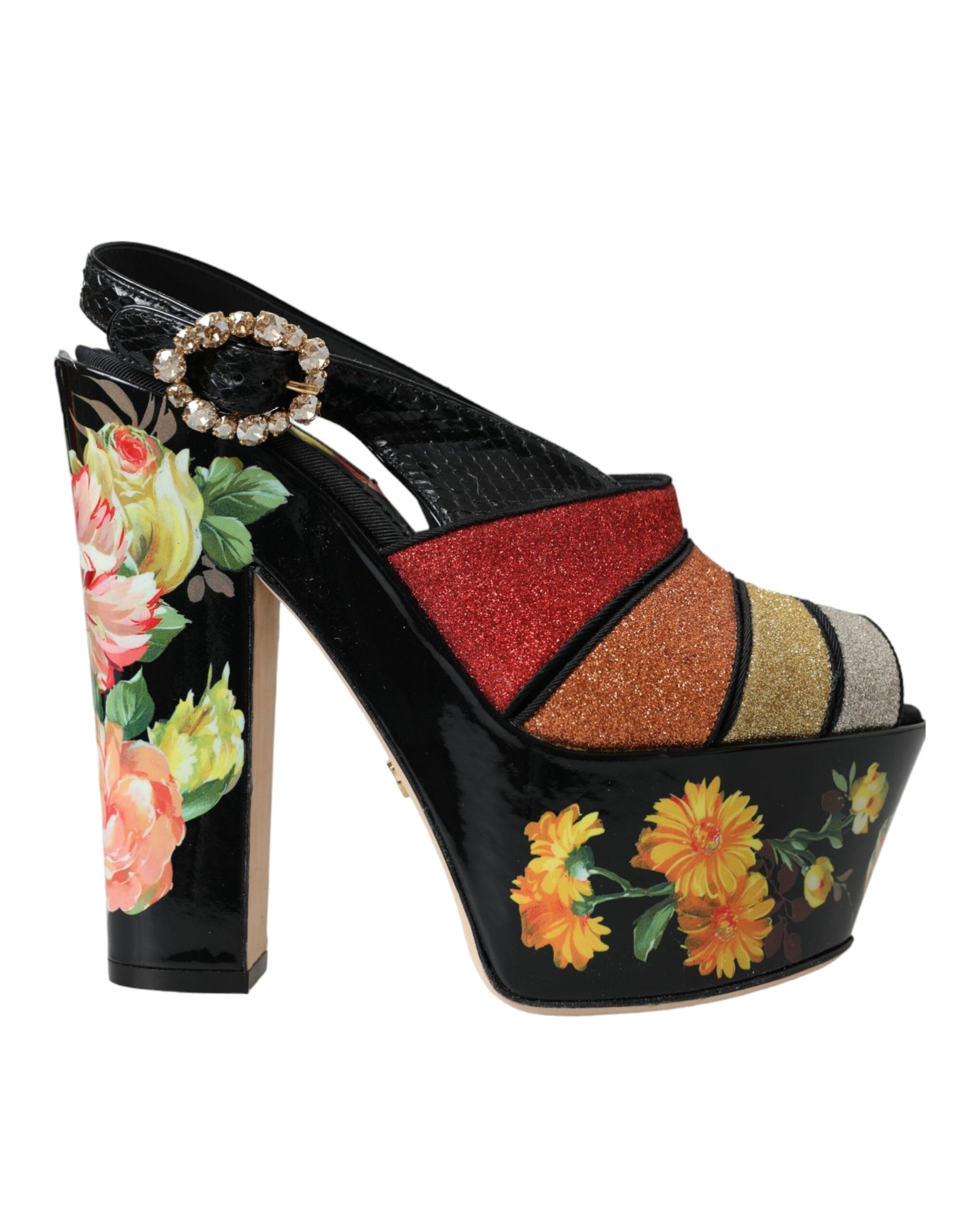 Veelkleurige bloemen kristal platform sandalen schoenen