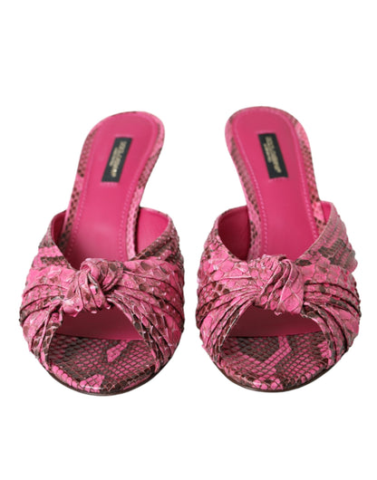 Roze exotische leren kitten heels slippers schoenen