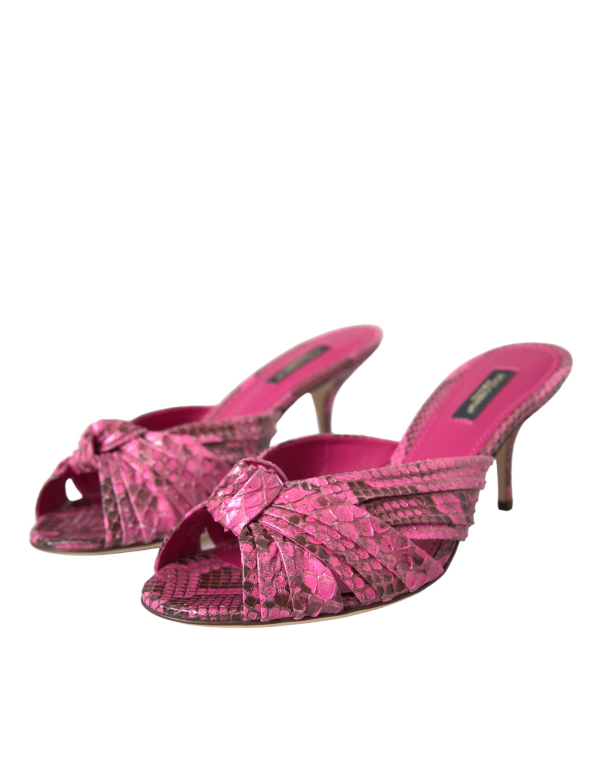 Roze exotische leren kitten heels slippers schoenen