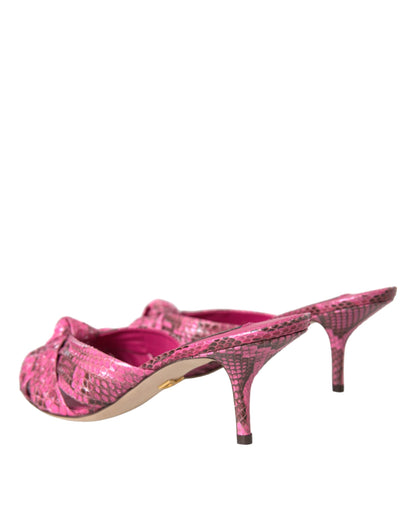 Roze exotische leren kitten heels slippers schoenen