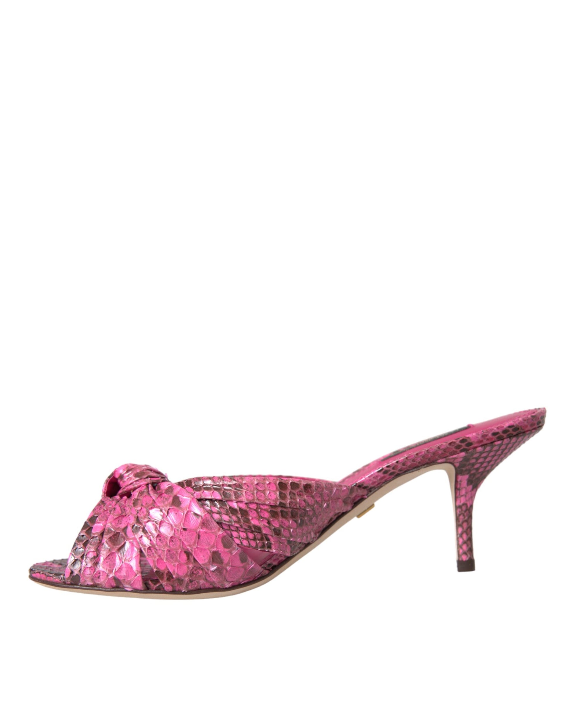 Roze exotische leren kitten heels slippers schoenen