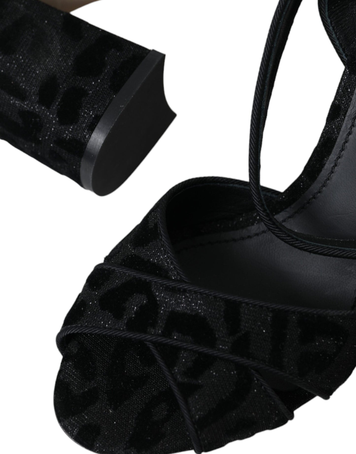 Black Leopard Suede Heels Sandals Shoes