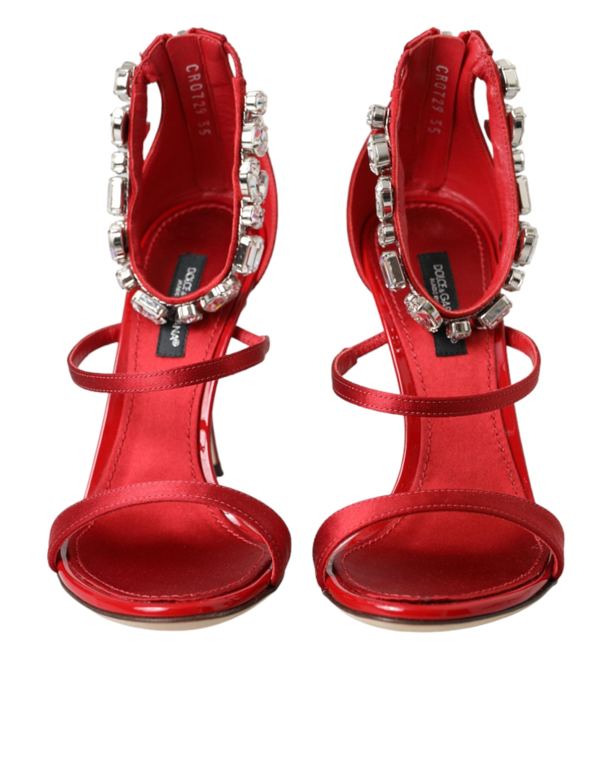 Red Keira Satin Crystals Sandals Heels Shoes