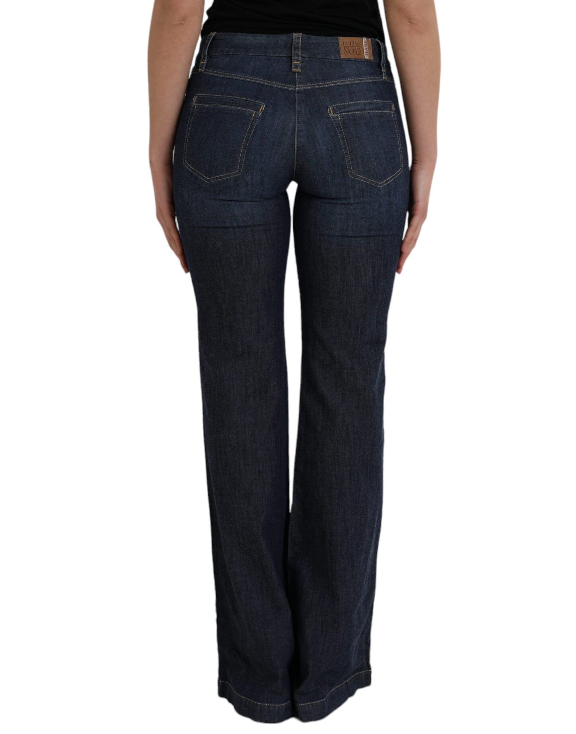 Donkerblauwe katoenen bootcut denim jeans