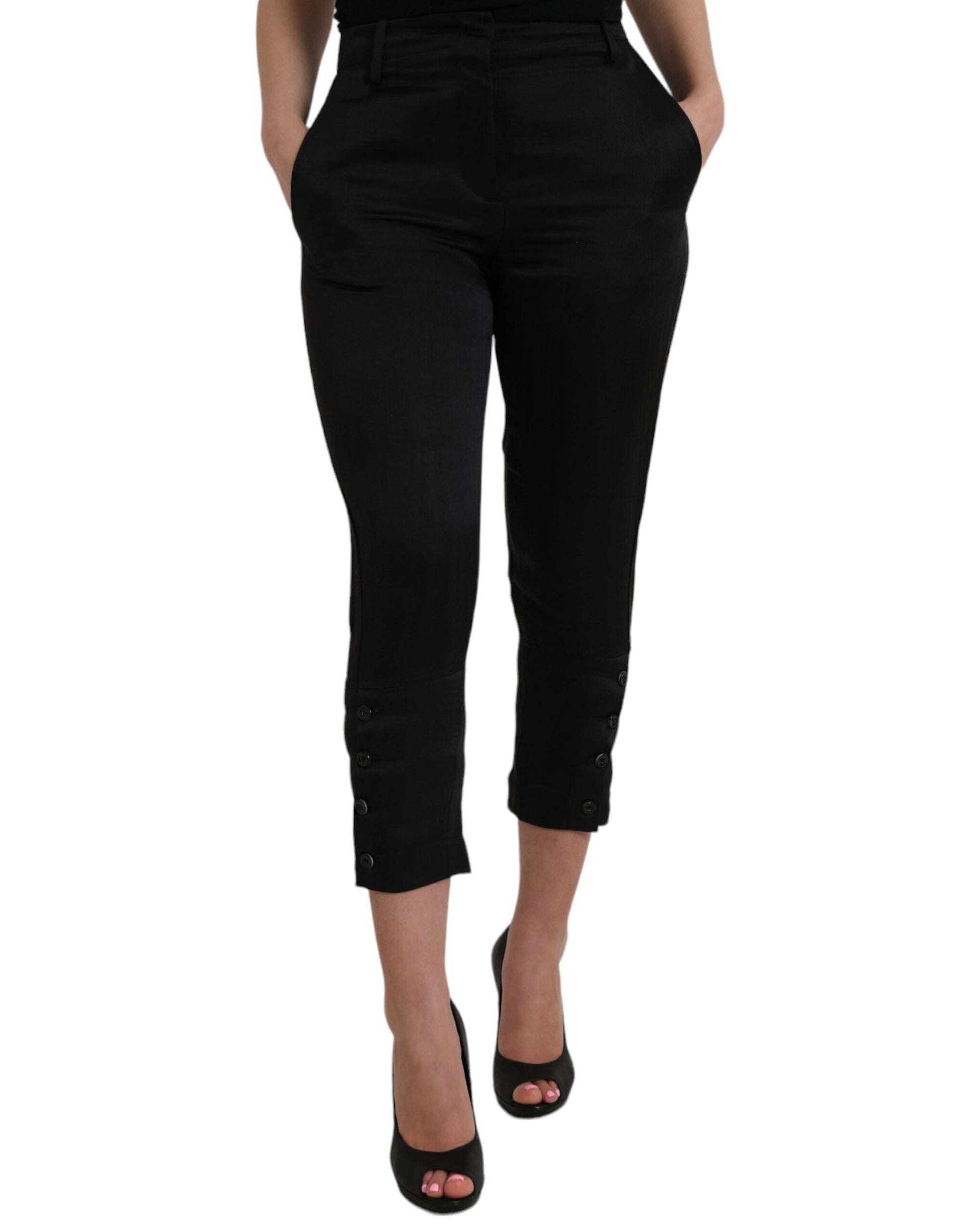 Zwarte hoge taille capri cropped broek