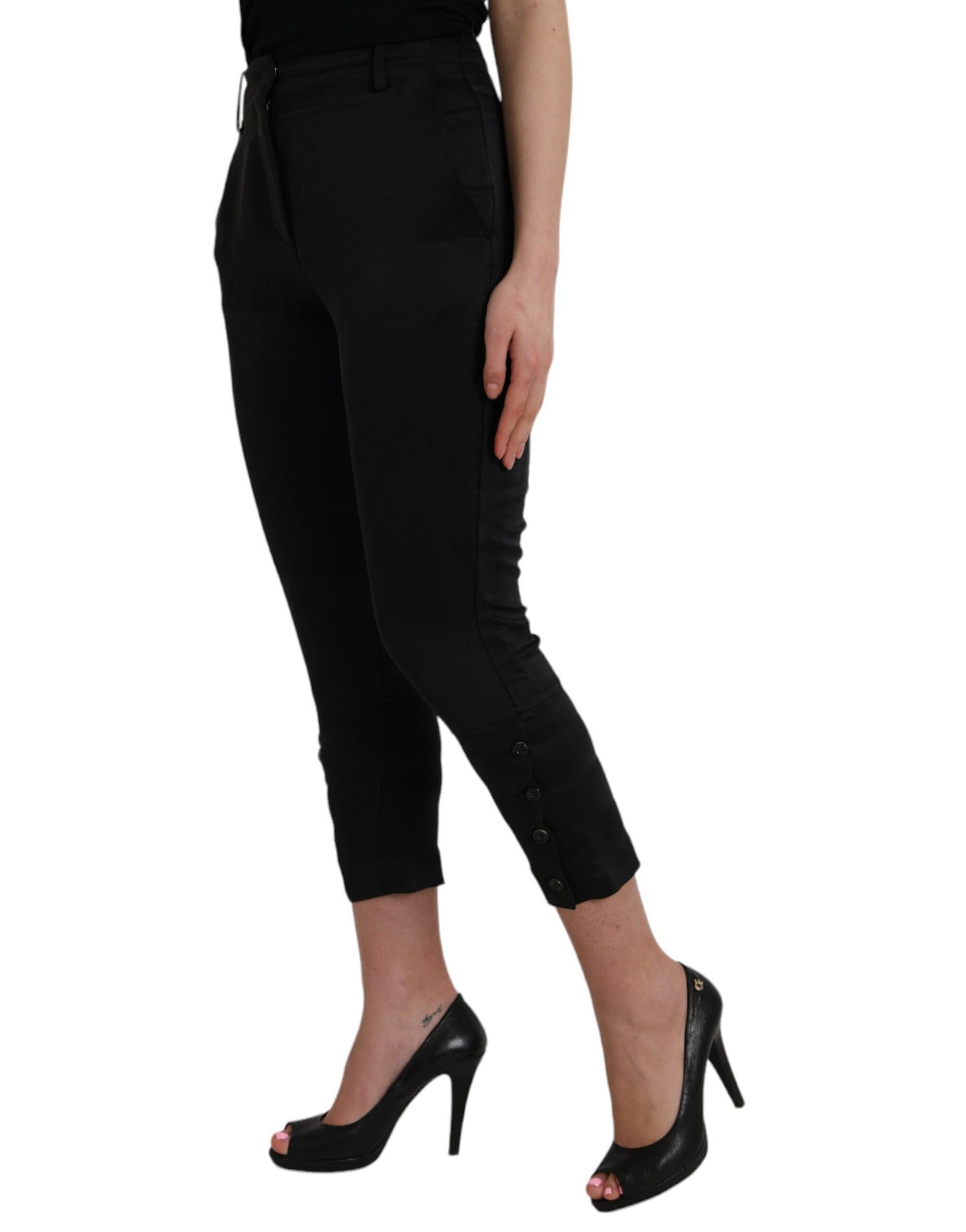 Zwarte hoge taille capri cropped broek