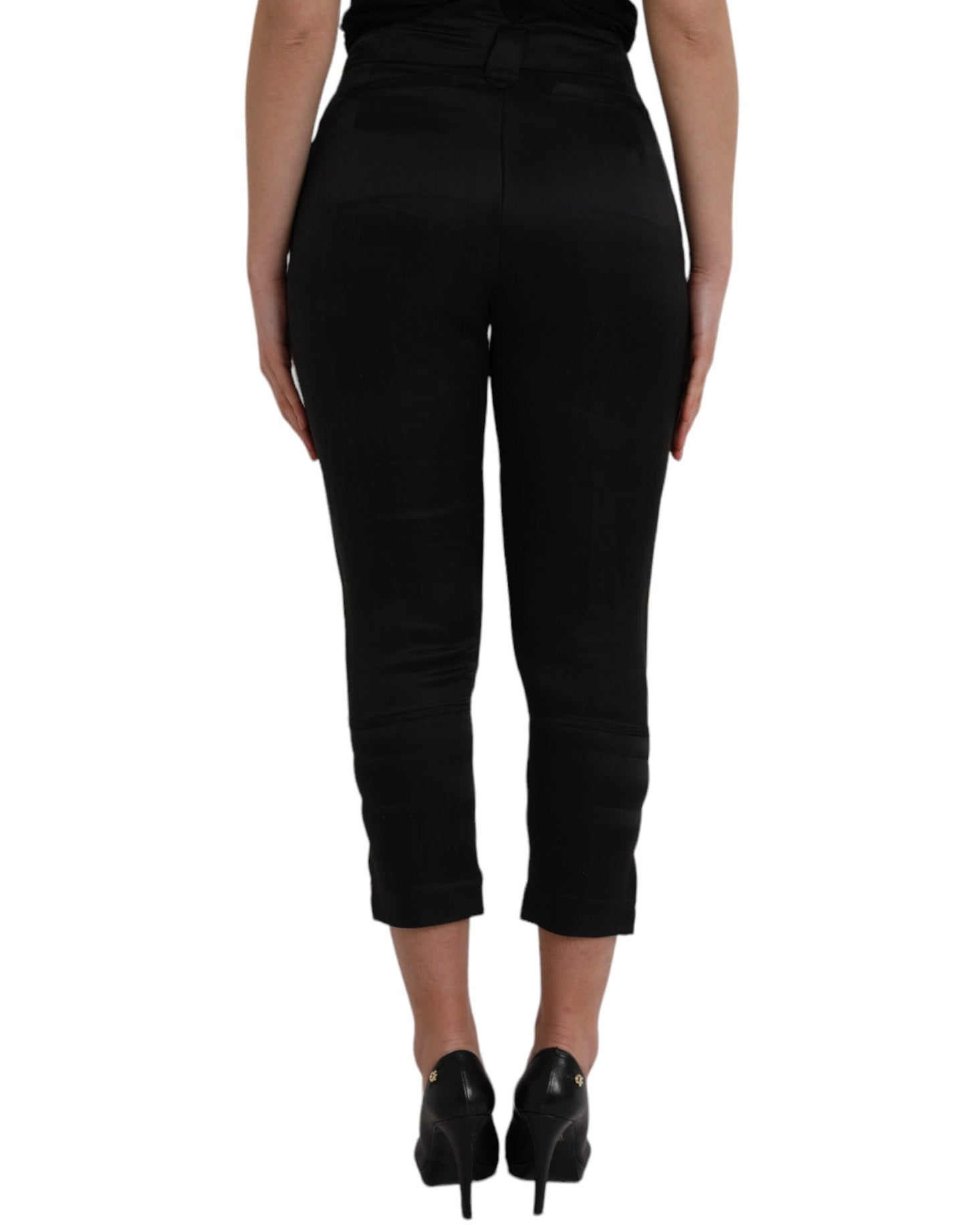 Zwarte hoge taille capri cropped broek