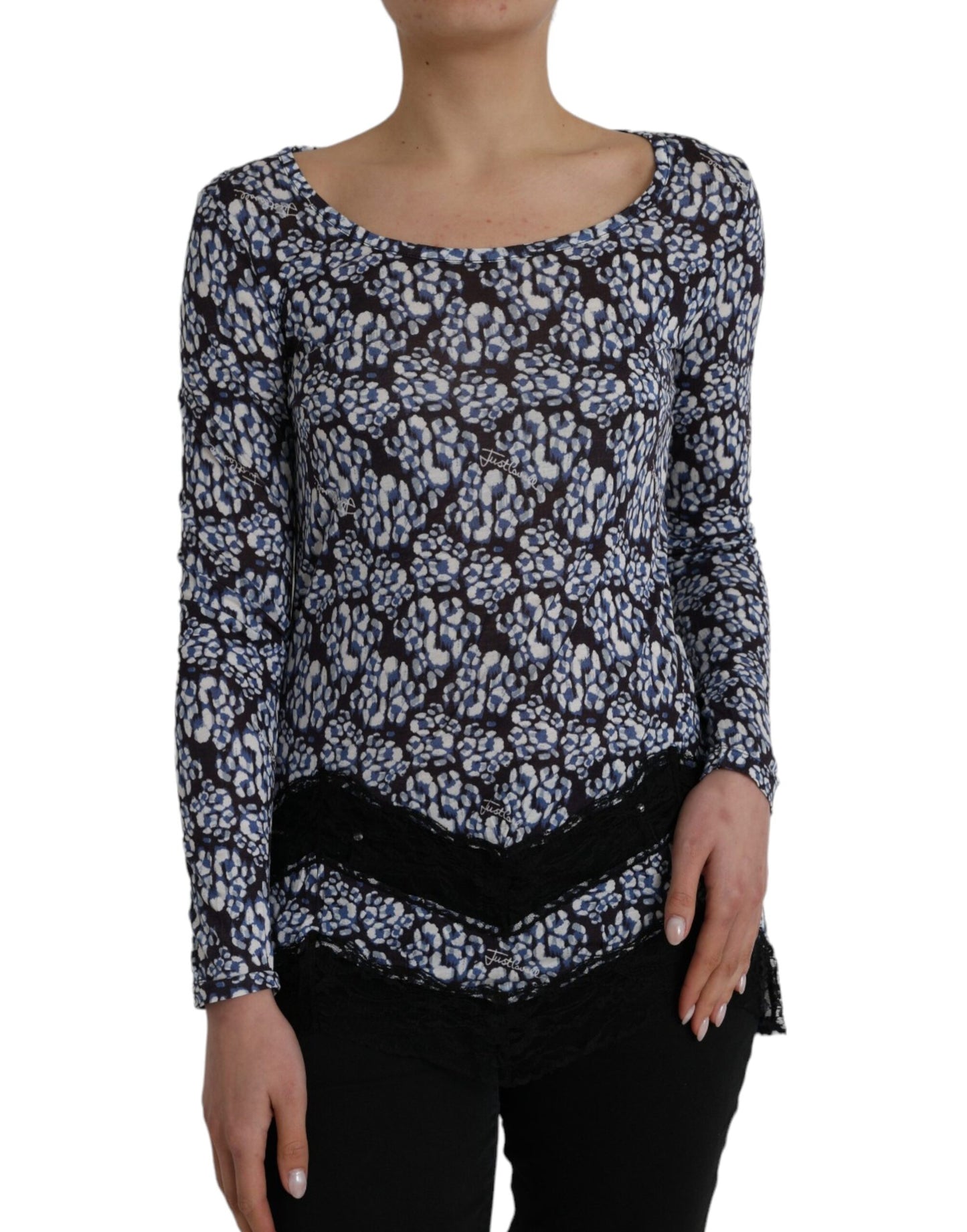 Blauwe bloemenkant lange mouwen top ondergoed blouse