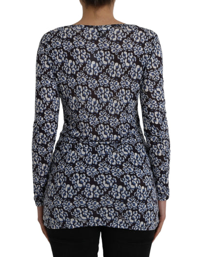 Blauwe bloemenkant lange mouwen top ondergoed blouse