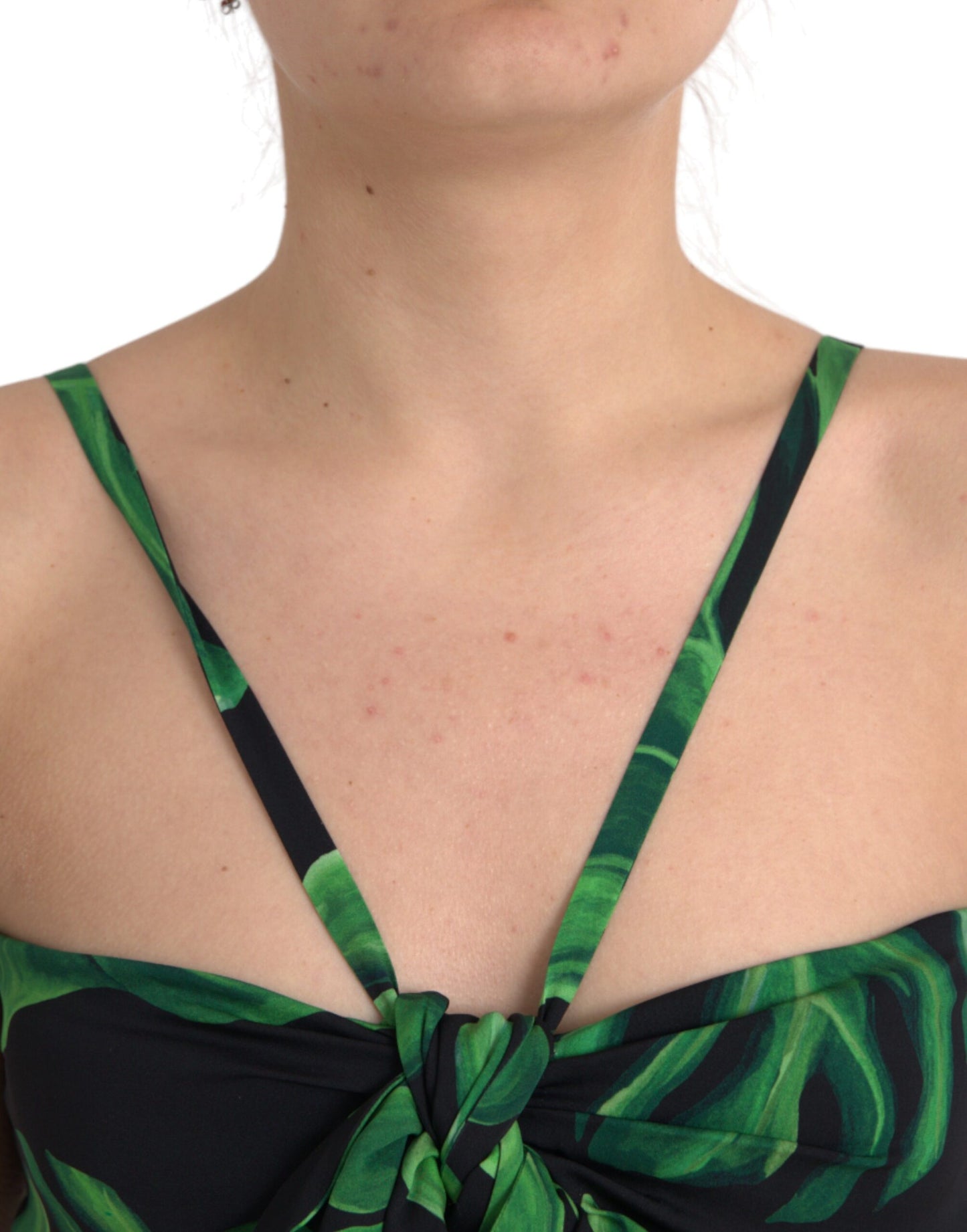 Zwarte Groene Blad Zijden Halter Cropped Top