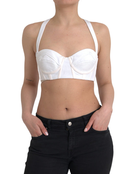 Witte viscose bustier mouwloze cropped top