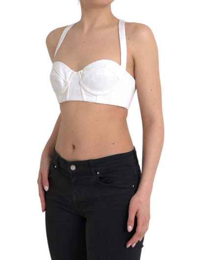 Witte viscose bustier mouwloze cropped top