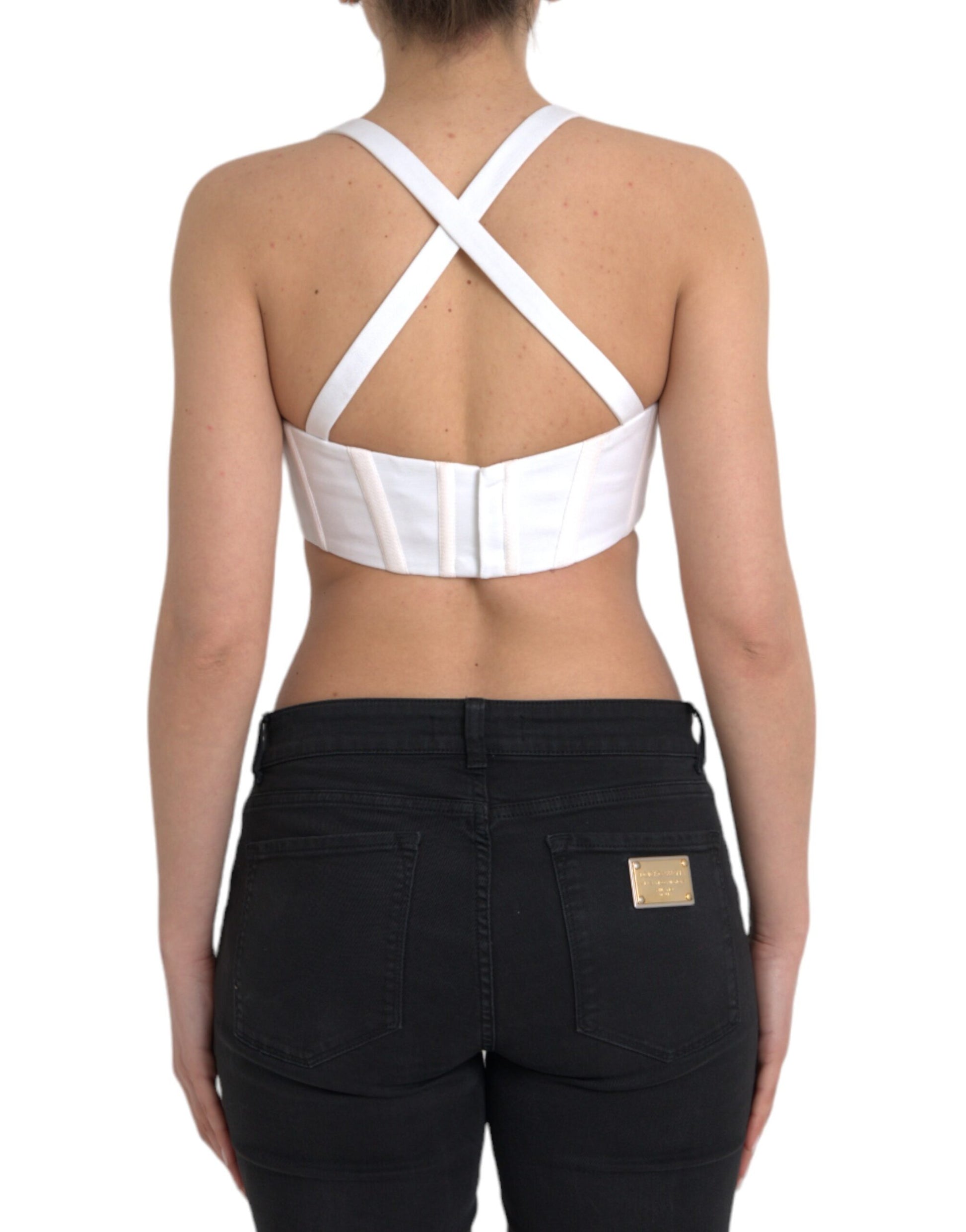 Witte viscose bustier mouwloze cropped top