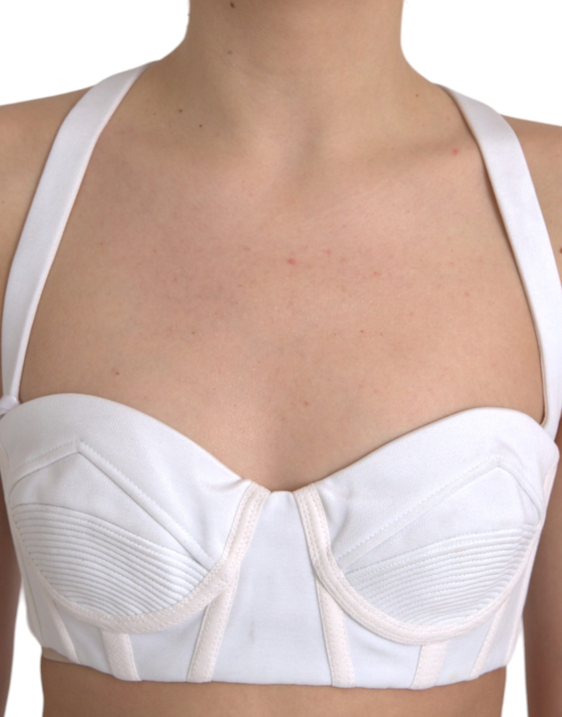 Witte viscose bustier mouwloze cropped top