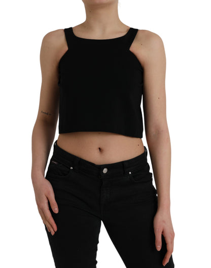 Zwarte mouwloze ronde hals cropped tanktop