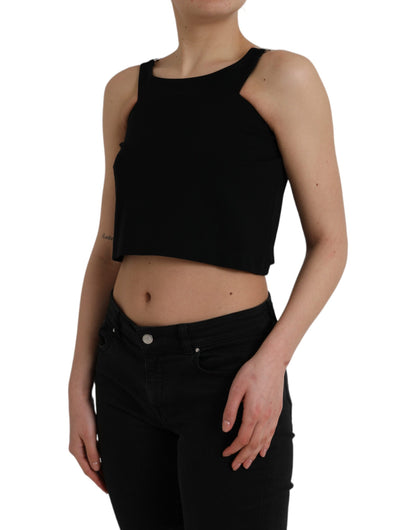 Zwarte mouwloze ronde hals cropped tanktop