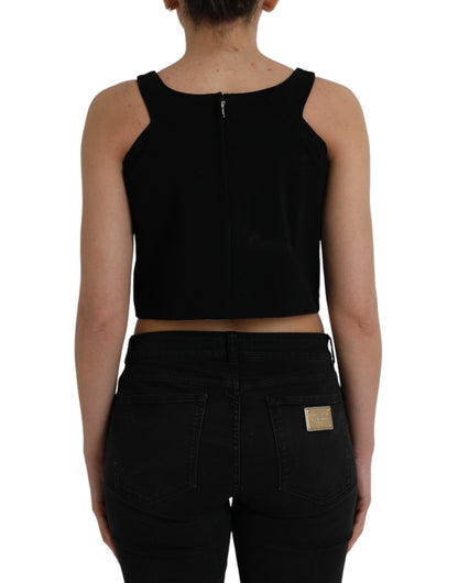 Zwarte mouwloze ronde hals cropped tanktop