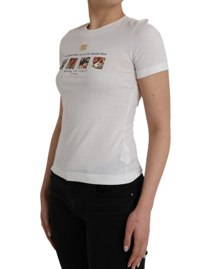 Wit katoenen T-shirt met korte mouwen en ronde hals