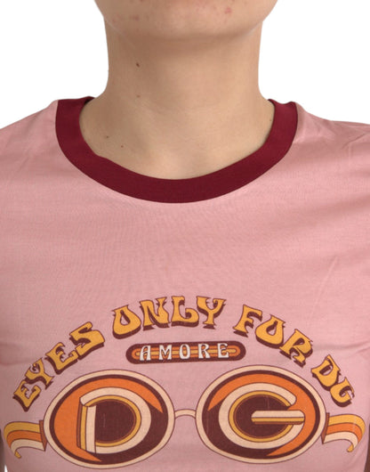 Roze katoenen T-shirt met korte mouwen en ronde hals